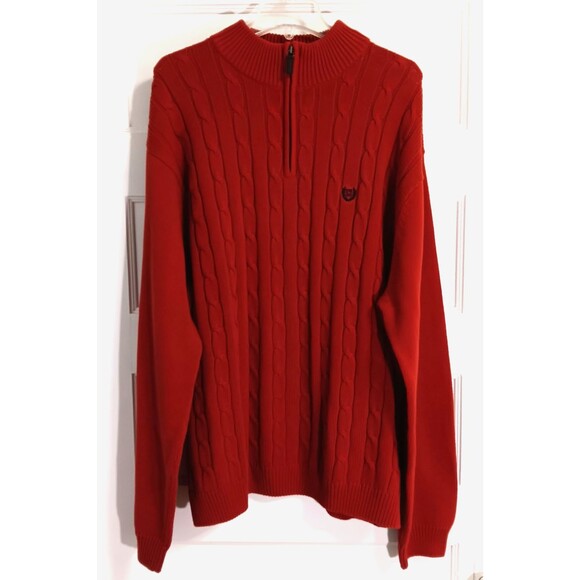 Vtg Ralph Lauren Chaps Sweater Men 2XL Red 1/4 Zip Cable Knit Fisherman Preppy - Picture 1 of 9